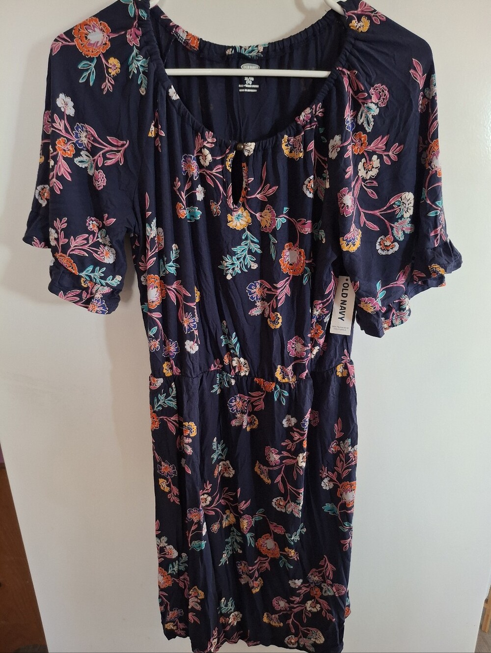Old Navy Navy Floral Tie-Neck Midi Dress